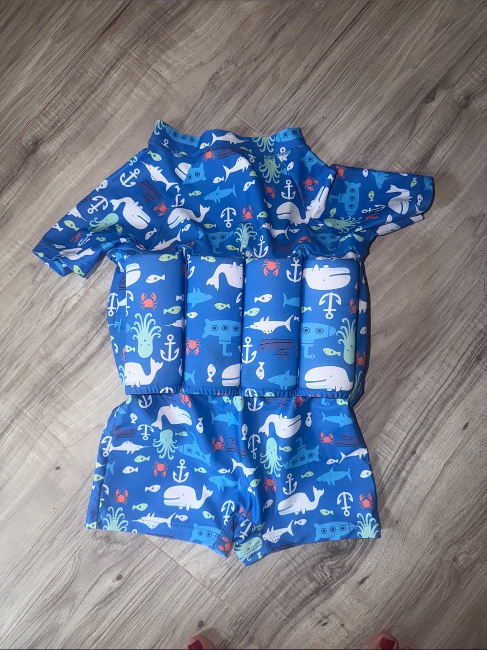 Blue Kids Swim Float Suit with Whales & Anchors